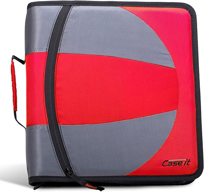 Case-it Dual Binder | 1.5" D-Rings | 600-Sheet | Dual-101 Fire Engine Red | Dual 2-in-1, Pencil Pouch, Multiple Pockets, School & Office Organizer, Shoulder Strap