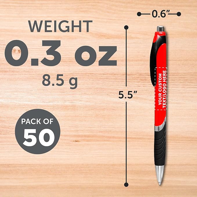 DISCOUNT PROMOS Ballpoint Pens With Rubber Grip - 50 pack - Customizable Text, Logo - Black Ink Ball Point Pen with Soft Touch Plastic - Red
