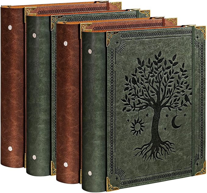 OVESMUSL 4 Pack PU Leather 3 Ring Binder, 2 Inch Green Brown | Fits 8.5x11 letter paper, holds 500 sheets, loose leaf organizer