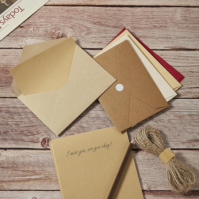 Tuhangcc Stationery Writing Paper and Envelopes Set with Jute Rope 4 X 6 for Writing Letter, (20 Best Paper with 10 Heavyweight envelopes),by Better Gift Office Products (Ivory White)