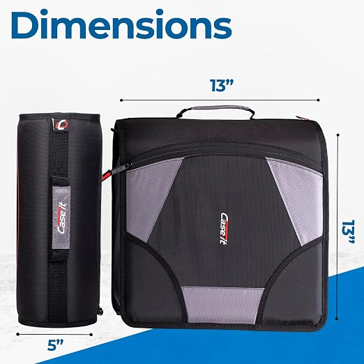 Case-it School Zipper Binder | 4-Inch D-Rings | 800-Sheet | D-186 Jet Black | King Sized Zip Tab, 5-Subject Expanding File Folder, Multiple Pockets, Storage Organizer, Shoulder Strap, Office