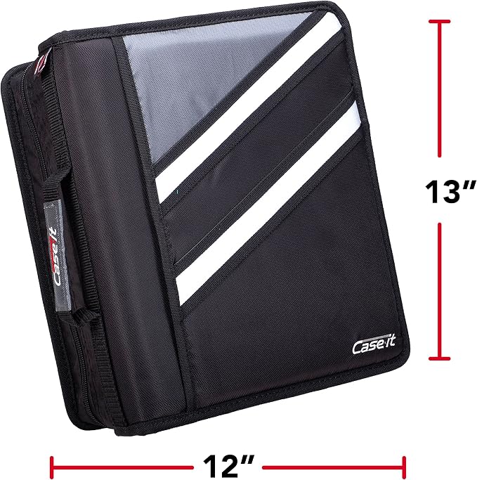 Case-it Zipper Binder | Dual 1.5" D-Rings | 500-Sheet | Z-176 Jet Black | Z Shape, Two Binders in One, Double-Sided, Multiple Pockets, Shoulder Strap, 6-Pack, School & Office