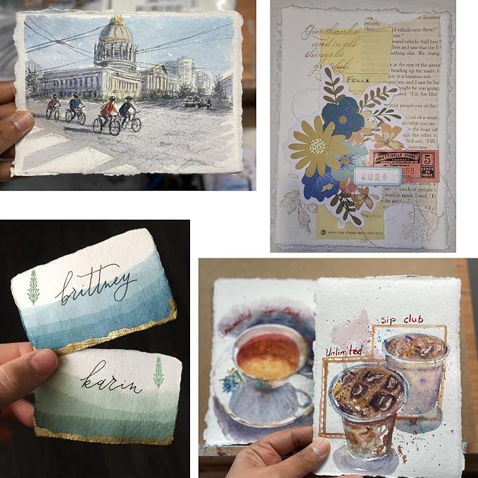 Handmade Cotton Paper with Deckle Edge Recycled Cotton Rag Mixed Media Card Stock for Postcards, Invitations, Crafts and Announcements (150gsm, 4x6 inch "A6", 50 Pack)