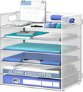 Daltack 6-Tier Paper Organizer for Desk with Handle, White | Sturdy Metal Mesh Organizer with Movable Middle Trays and a Carry Handle for Papers, Folders and Office Supplies