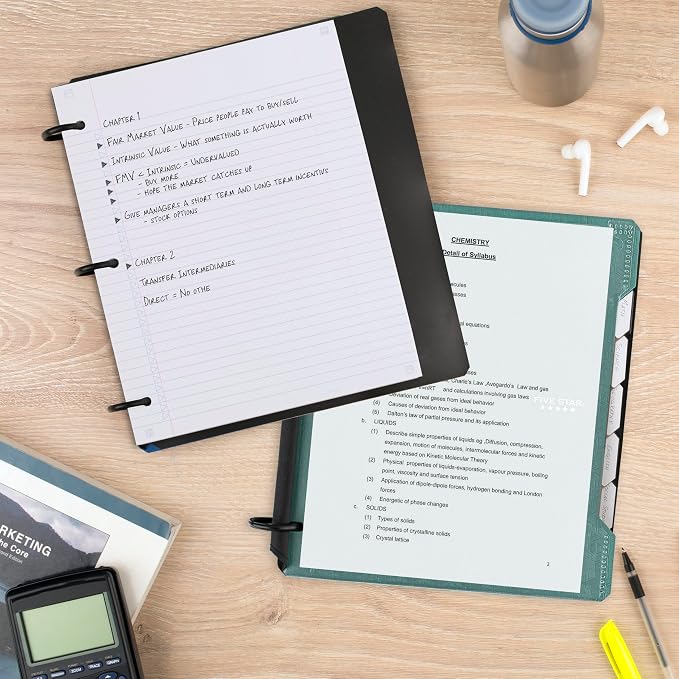 Five Star Flex Refillable Notebook + Study App, College Ruled Paper and 1 Inch TechLock Ring Binder with Customizable Cover, Pockets, Tabs and Dividers, 200 Sheet Capacity, Seaglass Green (29326AQ8)