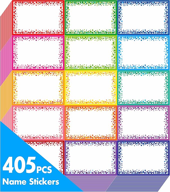 405pcs Name tag Labels, Colorful Name Badge with Permanent Adhesive Writable Name Tag Stickers for School Office Home (Each Measures 3" x 2")
