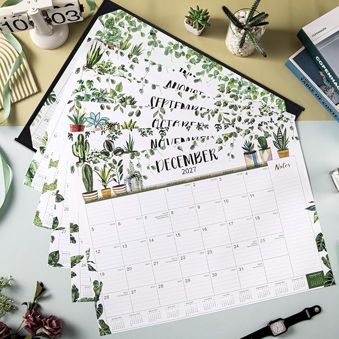 2027 Desk Calendar - Large Desk Calendar 2027 22x17, Jan. 2027 - Dec. 2027, 2027 Large Calendar, 12 Months, Corner Protectors - Plants