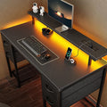 Huuger 47 inch Computer Desk with Power Outlets & 4 Drawers | Gaming Desk with LED Lights, Home Office Desk with Storage Space, Work from Home, Carbon Fibre Black