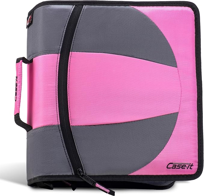 Case-it Dual Binder | Two 1.5" D-Rings | 600-Sheet | Dual-101 Light Pink | Dual 2-in-1, Pencil Pouch, Multiple Pockets, School & Office Organizer, Shoulder Strap