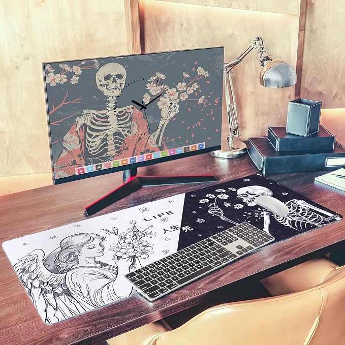 XXL Large Gaming Mouse Pad for Desk - Desk Mat for Keyboard and Mouse - PC Mouse Pad - Non-Slip Water Resist Rubber Base, Stitched Edges - 35.4x15.7 in - 90x40 cm (Life&Death, XX-Large)