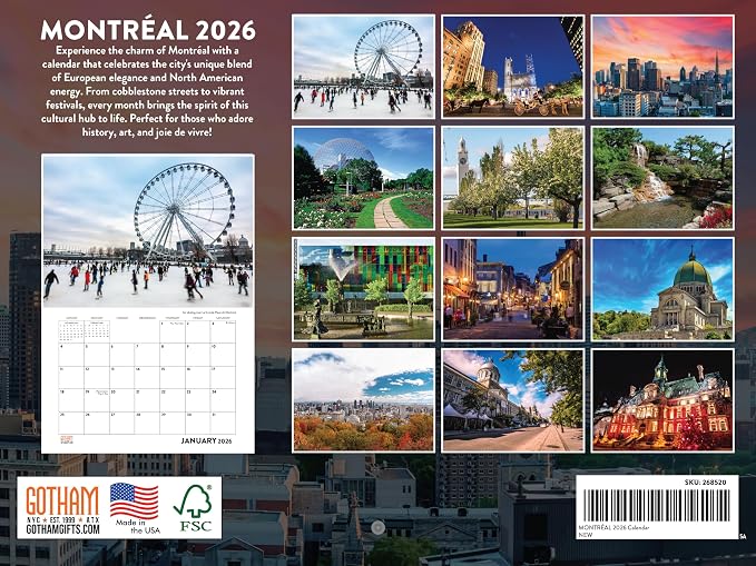 Montreal Calendar 2026 Monthly Wall Calender 12 Month | American Made In The USA