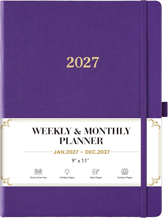 2027 planner weekly and monthly, Jan 2027 - Dec 2027, 9" x 11"