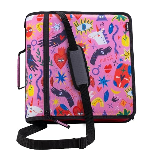 Case-it School Zipper Binder | 3" O-Rings | 600-Sheet | D-146 Unicorn Magic | Mighty Zip Tab, 5-Subject Expanding File Folder, Multiple Pockets, Storage Organizer, Shoulder Strap, Office