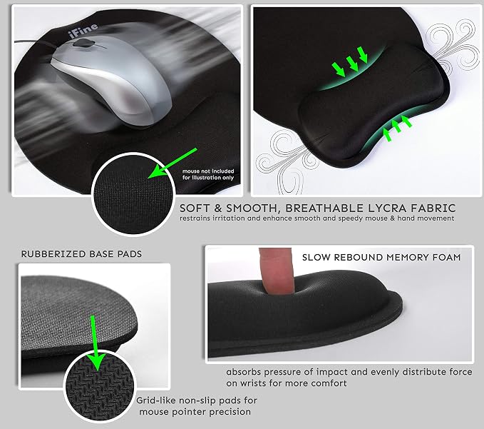 iFine Upgrade Enlarged Superfine Fiber Soft Smooth Memory Foam Ergonomic Mouse Pad & Keyboard Wrist Rest Comfortable for Desktop Laptop Mac Gaming Office School or Home for Stress Free Typing (Black)