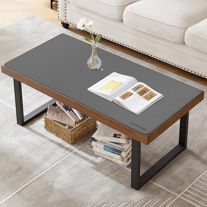 CENNBIE 35.5" x 16" Leather Desk Mat, Computer Mouse Pad for Office(Grey) | Premium Stitched Edges Resist Wear. Waterproof, Non-Slip & Easy To Clean. Protects Desk From Scratches. For Office & Home.