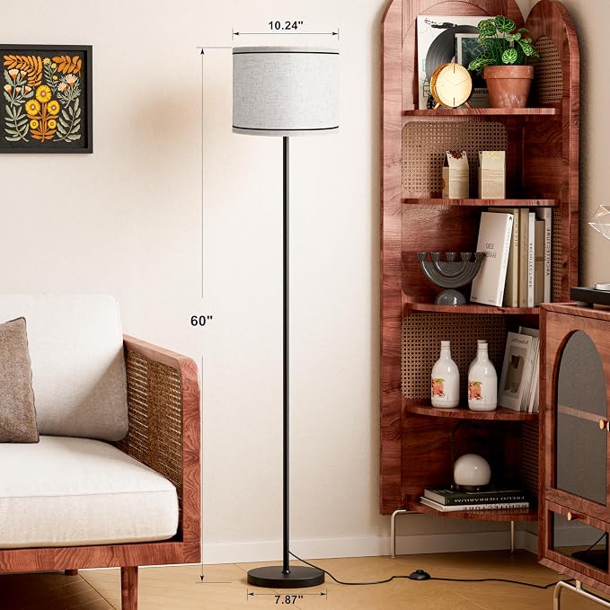60'' Modern Floor Lamp with Shade, Tall Lamps for Living Room, Bedroom, Office, Dining Room, Beige Lampshade with Black Stripes(Without Bulb)