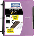 Five Star Flex Refillable Notebook + Study App, College Ruled Paper and 1 Inch TechLock Ring Binder with Customizable Cover, Pockets, Tabs and Dividers, 200 Sheet Capacity, Amethyst Purple (293260AB6)