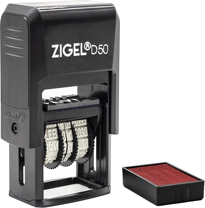ZIGEL D50 Date Stamp with Scanned - Self Inking Date Stamp - Red