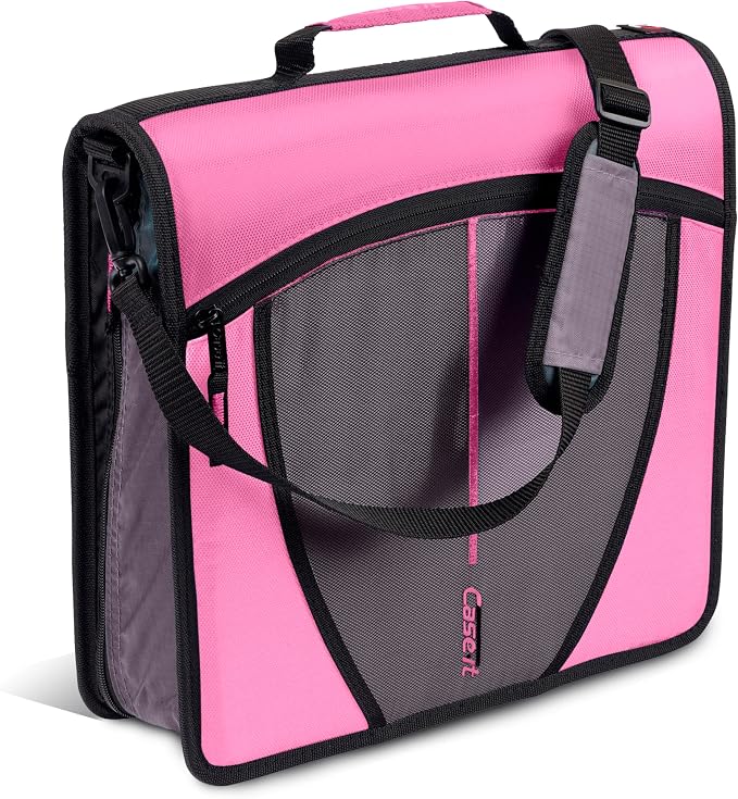 Case-it School Zipper Binder | 3" O-Rings | 600-Sheet | D-146 Light Pink | Mighty Zip Tab, 5-Color Tab Expanding File Folder, Shoulder Strap, Handle, Office