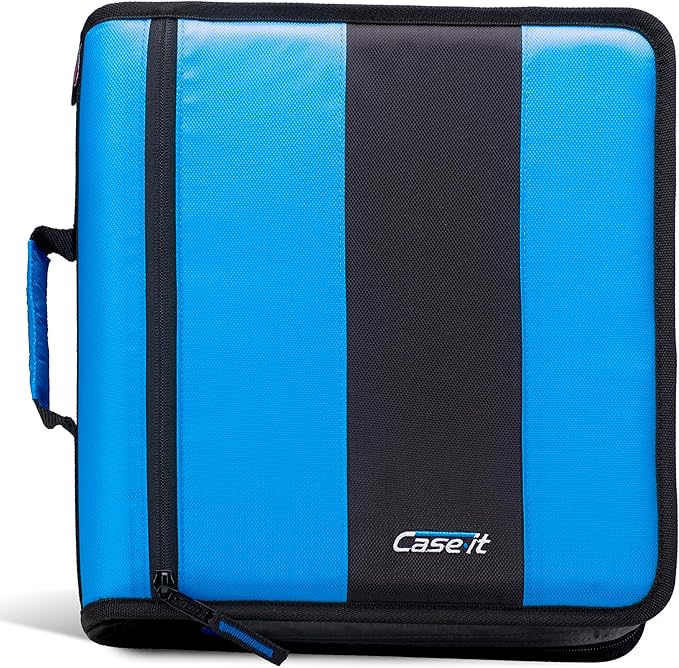 Case-it School Zipper Binder | 2" O-Rings | 350-Sheet | D-251 Denim Blue | Classic, Multiple Storage Pockets, Shoulder Strap, School & Office Organizer