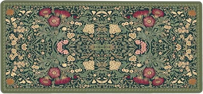 Cute Floral Aesthetic Daisy Gaming Mouse Pad, Dark Green Rug Desk Mat with Anti-Slip Base & Stitched Edges, Computer Keyboard & Laptop Pad, 35.4" x 15.7" in in Workstation Accessories