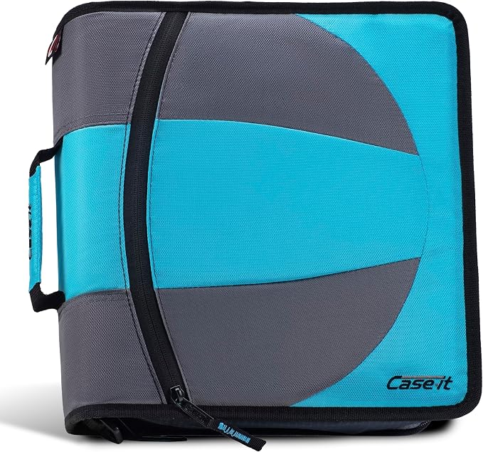 Case-it Dual Zipper Binder | Two 1.5" D-Rings | 600-Sheet | Dual-101 Teal | Dual 2-in-1, Pencil Pouch, Multiple Pockets, School & Office Organizer, Shoulder Strap