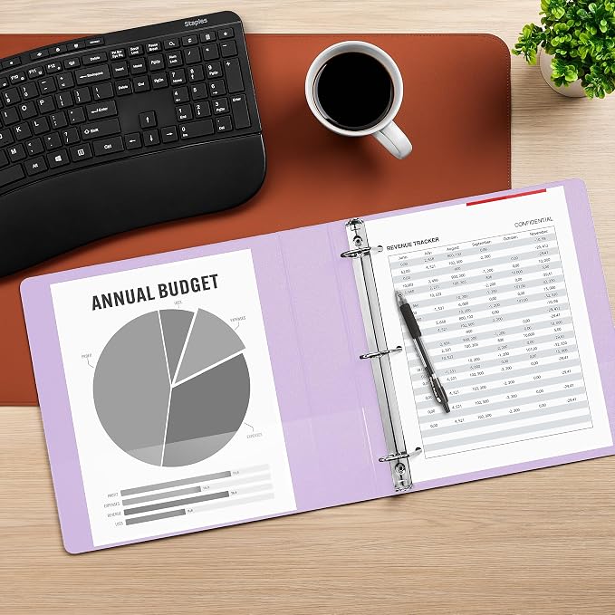 Staples Heavy Duty 1 1/2" 3-Ring View Binder, D-Ring, Light Purple