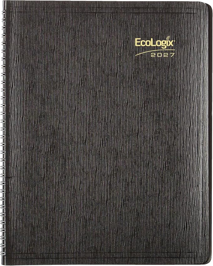 Brownline® 2027 EcoLogix® Monthly Planner, 14 Months, December 2026 to January 2028, Twin-Wire Binding, 11" x 8.5", Black (CB435W.BLK)