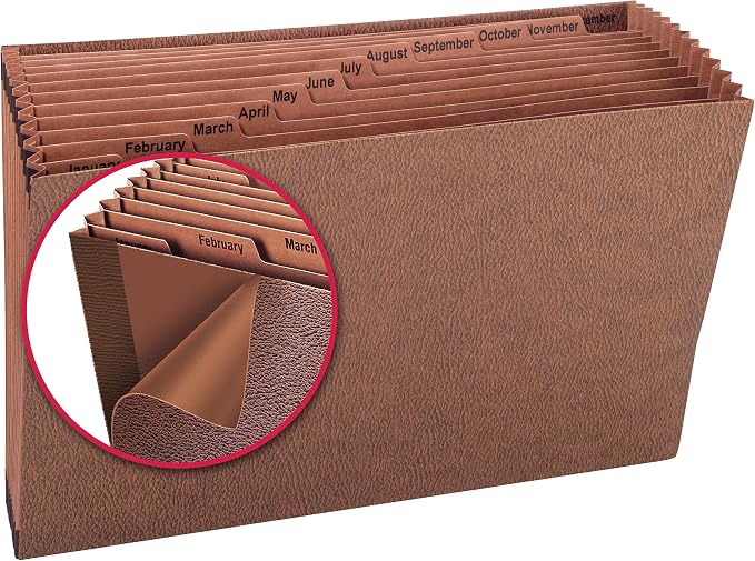 Smead TUFF Expanding File, 12 Pockets, Monthly (Jan.-Dec.) Legal Size, Redrope (70490), Brown (Pack of 5)