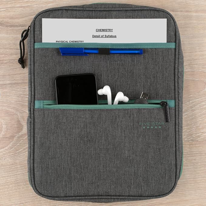 Five Star Zipper Binder, 1 Inch 3-Ring Binder with Round Rings, Carry-All with Pockets and 4-Tab Dividers, 375 Sheet Capacity, Grey/Seaglass (290920B)
