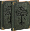 OVESMUSL 2 Pack PU Leather 3 Ring Binder, 1 Inch Green Tree | Fits 8.5x11 letter paper, holds 200 sheets, loose leaf organizer