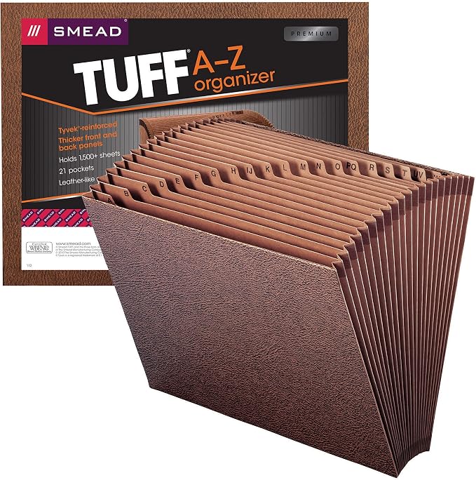 Smead TUFF Expanding File, Alphabetic (A-Z), 21 Pockets, Letter Size, Redrope-Printed Stock (70425)