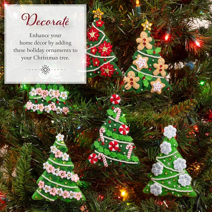 Bucilla Felt Applique 6 Piece Ornament Making Kit, Festival of Trees, Perfect for DIY Arts and Crafts Projects, 89662E