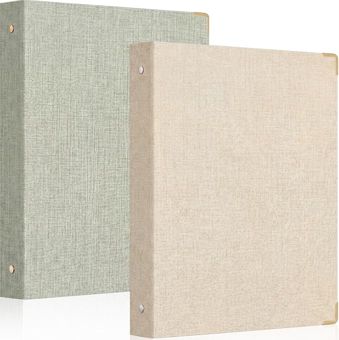 Fulmoon 2 Pcs Aesthetic 3 Ring Binders with Linen Cover 1 Inch Round Rings Binder with Inner Pocket 8.5" x 11" Binder Fits Letter Sized Durable for School Office and Home (Beige, Sage Green)
