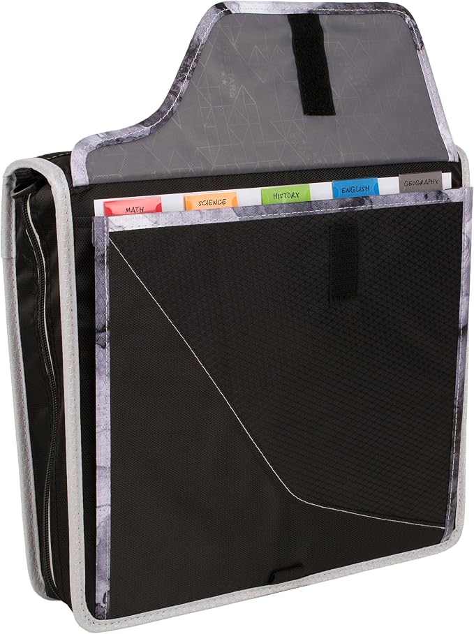 Five Star Zipper Binder, 3 Inch 3-Ring Binder with D Rings, Removable Padded Case, 5-Tab Expanding File and Multi-Use Strap, 850 Sheet Capacity, Black/Gray (29296IT8)