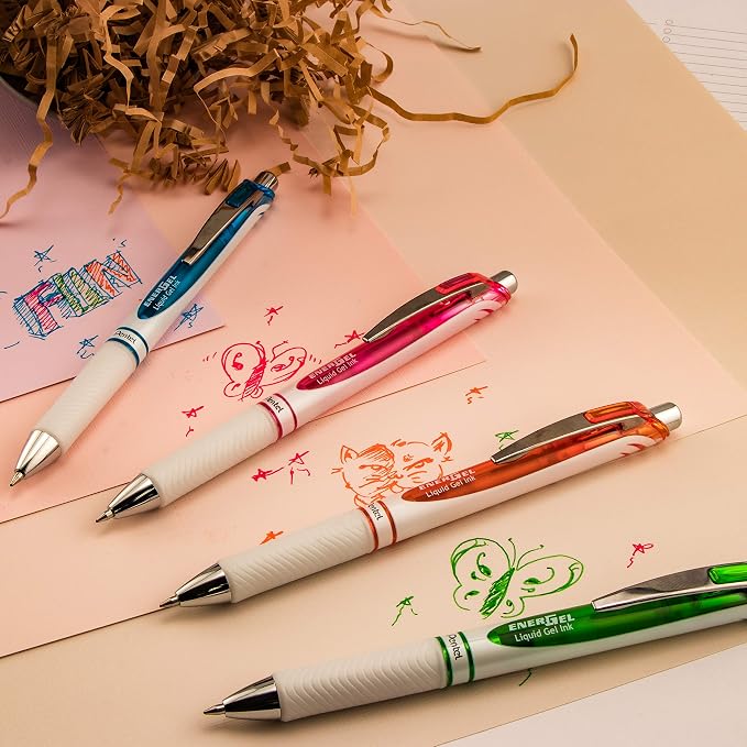 Pentel Gel Ink Pen, Pearl Retractable Gel Pen, (0.7mm) Medium Point, Needle Tip, Violet Ink, 12 pack (BLN77PW-V)