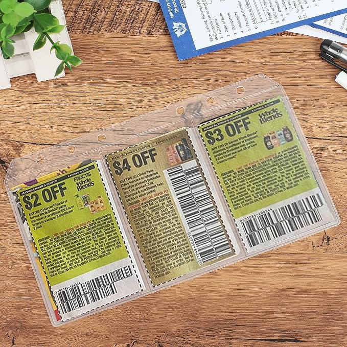 30pcs Trisection A6 Binder Pocket no Zipper Clear Budget Planner Inserts Bulk Binder Organizer Cash Envelopes for Budgeting Waterproof PVC Loose Leaf Bags Card Sleeves for 6 Ring Notebook