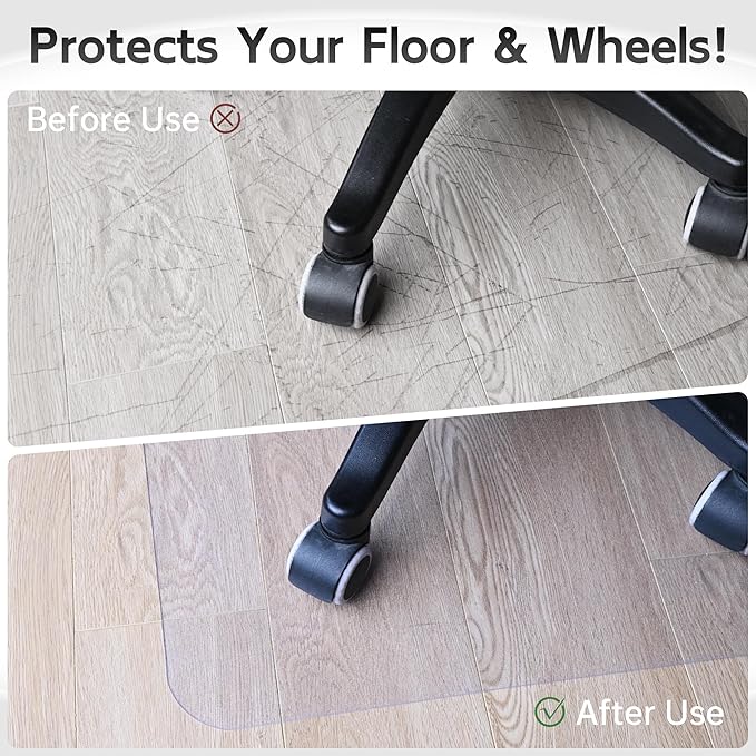 HOMEK Office Chair Mat for Hardwood Floor, 72" x 46" Clear Computer/Desk Chair Mat for Hard Floor, Thicker, Easy Glide, Non-Slip, Protects Hard Surfaces from Scratches, Ideal for Home or Office