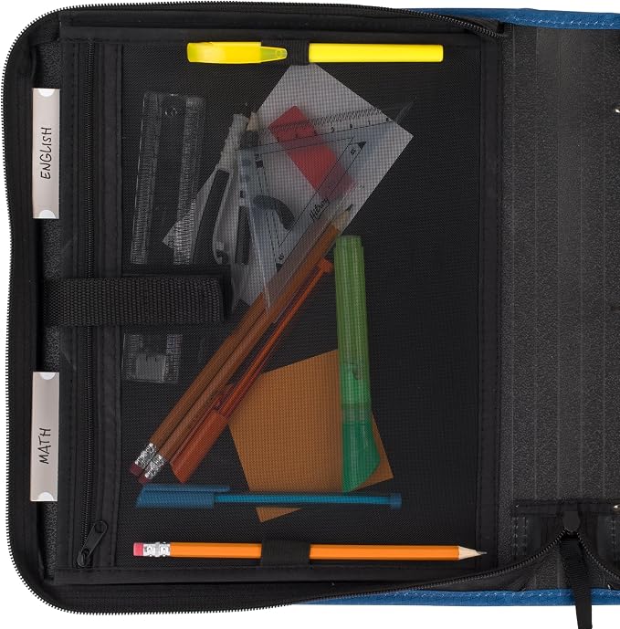 Five Star Zipper Binder,1-1/2 Inch 3-Ring Binder with Round Rings,3-Pocket Expanding File,500 Sheet Capacity,Blue (72202),(Pack of 4)