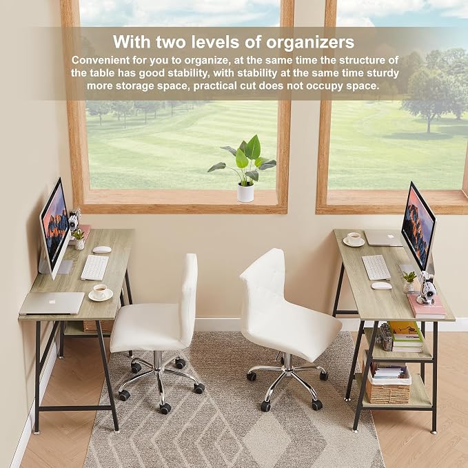 VECELO 43.1 Inch Computer Desk Home Office Oak Study Desk Work Office Table with Shelves Wooden Desk for Bedroom