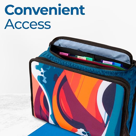 Case-it School Zipper Binder | 3-Inch O-Rings | 600-Sheet | D-146 Wave | Mighty Zip Tab, 5-Subject Expanding File Folder, Multiple Pockets, Storage Organizer, Shoulder Strap, Office