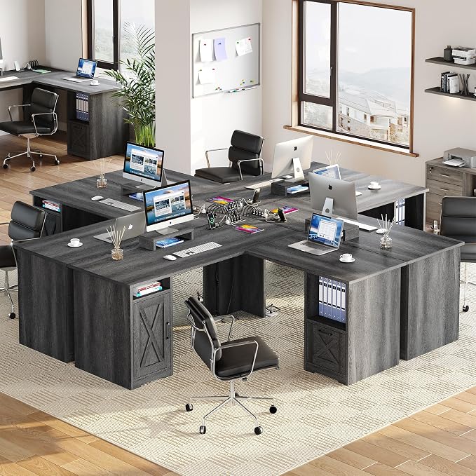 YITAHOME L Shaped Desk with Power Outlets | Computer Corner Desk, File Drawer, Monitor Stand & Storage Shelves, File Cabinet