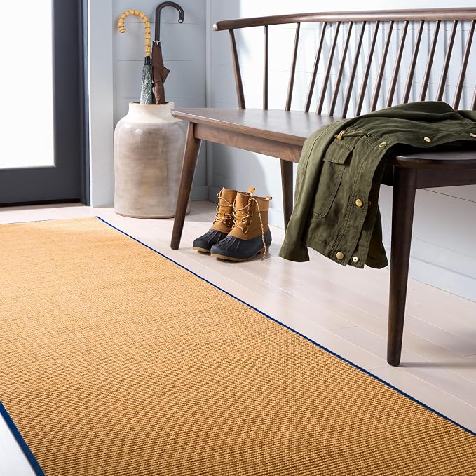 Martha Stewart SAFAVIEH x Collection Area Rug - 2'3" x 8' Runner, Natural & Navy, Sisal & Jute, Ideal for Living Room, Hallway, Foyer, Entryway, Bedroom (MSR9501D)