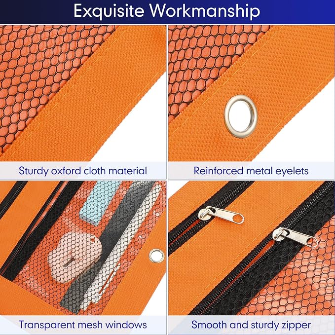 Leelosp 48 Pack Pencil Pouch for 3 Ring Binder,Blue, Orange | Bulk Mesh Zipper Binder Pouches Pencil Boxes for Classroom Pencils Case Bags for Storing School Students Teacher Supplies