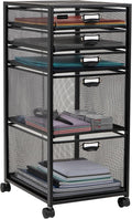 Mind Reader Vertical Office Storage Organizer with Mesh Drawers Label Holders and Optional Wheels, Metal Mesh, Black