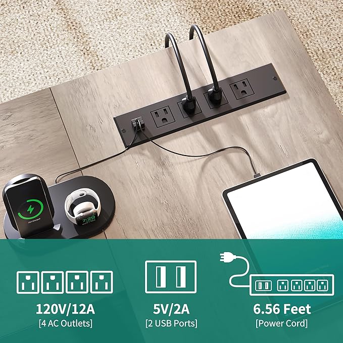 YITAHOME Executive Desk with Power Outlets | Power Outlets, File Cabinet, Drawers & Storage Shelves, Corner Office Desk with Bookshelf, For Home Office