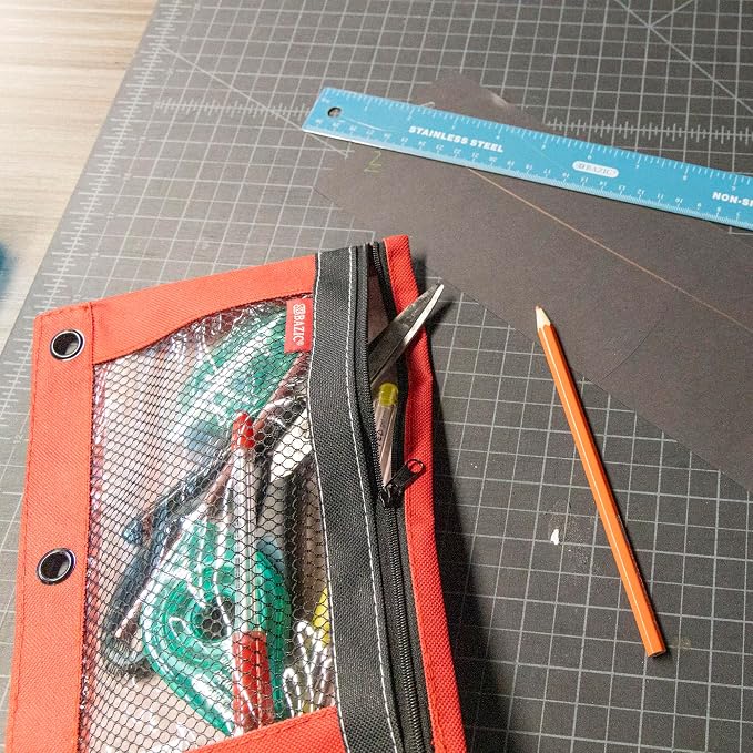 BAZIC Products 3-Ring Pencil Pouch with Clear Mesh Window, 24-Box | clear mesh window and a zipper closure for pens, pencils, supplies