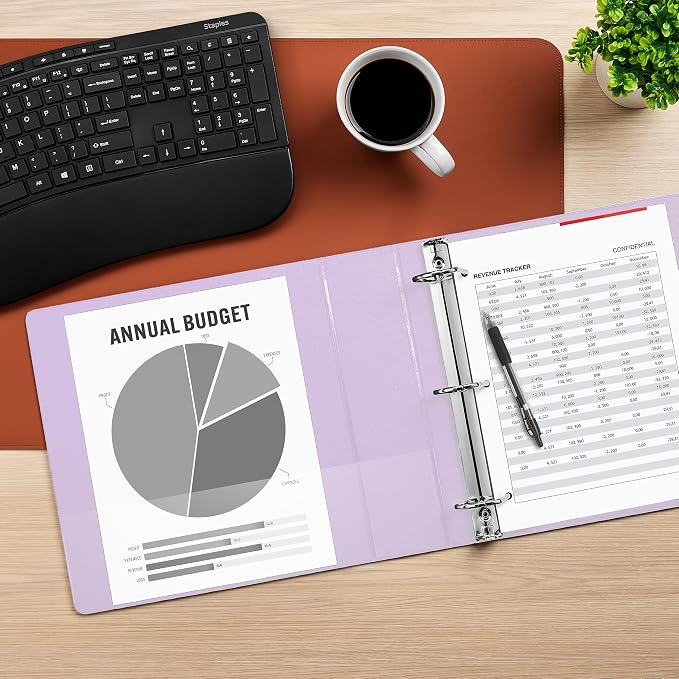 Staples Heavy-Duty 2-Inch 3-Ring View Binder, D-Ring, Light Purple | Durable binder for everyday school and office document storage.