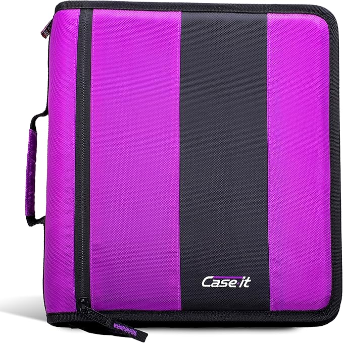 Case-it School Zipper Binder | 2" O-Rings | 350-Sheet | D-251 Deep Purple | Classic, Multiple Storage Pockets, Shoulder Strap, School & Office Organizer