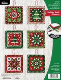 Bucilla Felt Applique 4 Piece Ornament Making Kit, Holiday Quilt Squares, Perfect for DIY Arts and Crafts, 89753E